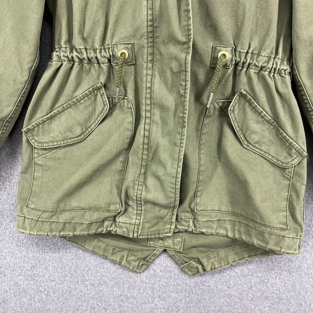 GAP Kids Jacket Girls Small 6-7 Olive Hooded Parka Faux Fur‎ Trim Utility Anorak